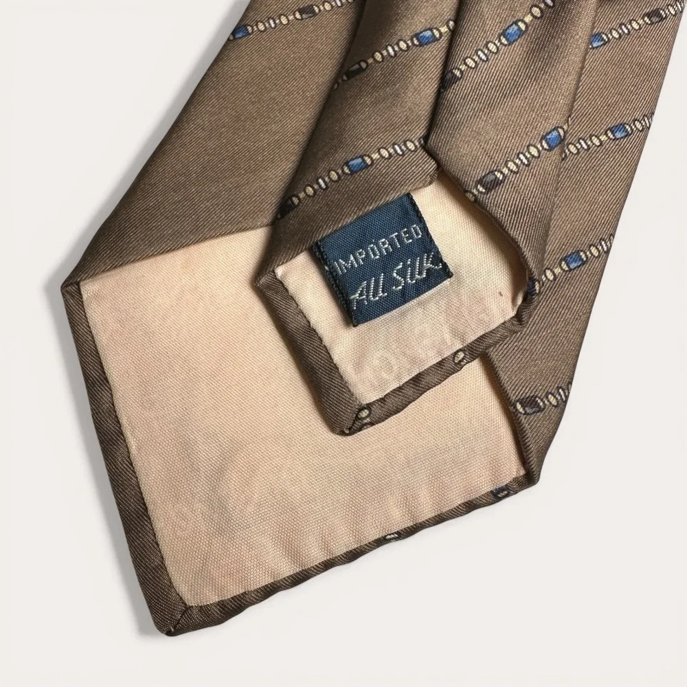Givenchy Gentlemen Paris‎ Silk Tie Bronze Brown Striped Chain Link Mens Necktie